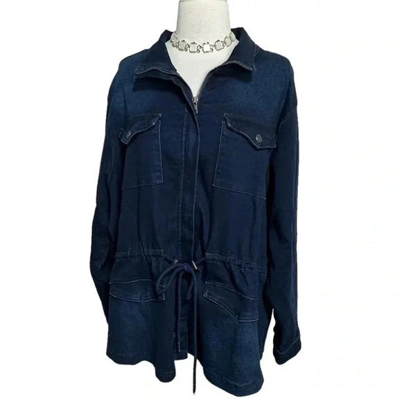 DG2 by Diane Gilman dark blue jean‎ utility jacket drawstring waist size 2X NEW - Picture 2 of 10